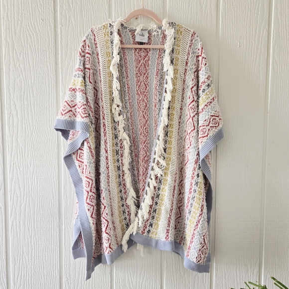 CAbi Siesta Multicolor Fringe Boho Western Poncho Open Front Cardigan Med/Large - Picture 3 of 12